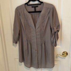 BCBGMaxAzria Taupe Pintuck Button-Front Blouse